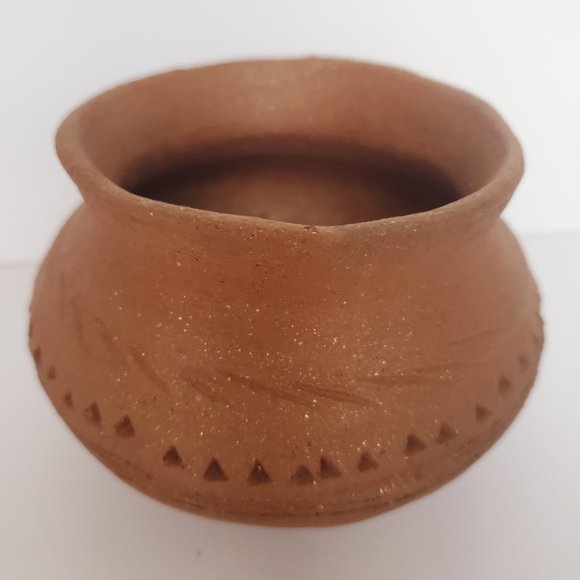 Vintage Terracotta Pottery Vessel Bowl Southwestern Geometric Navajo Design Boho - Picture 5 of 7